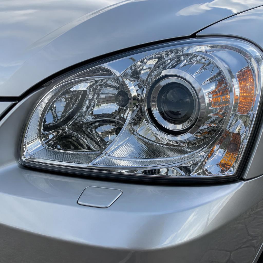 Silver sedan headlight after restoration
